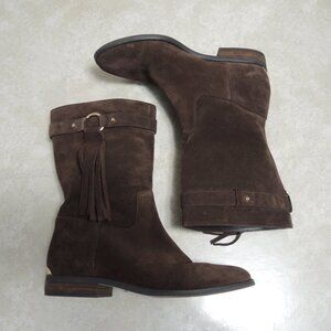 Michael Kors Rhea Fringe Boot Mid-Calf Dark Brown Genuine Suede Leather Size 8.5